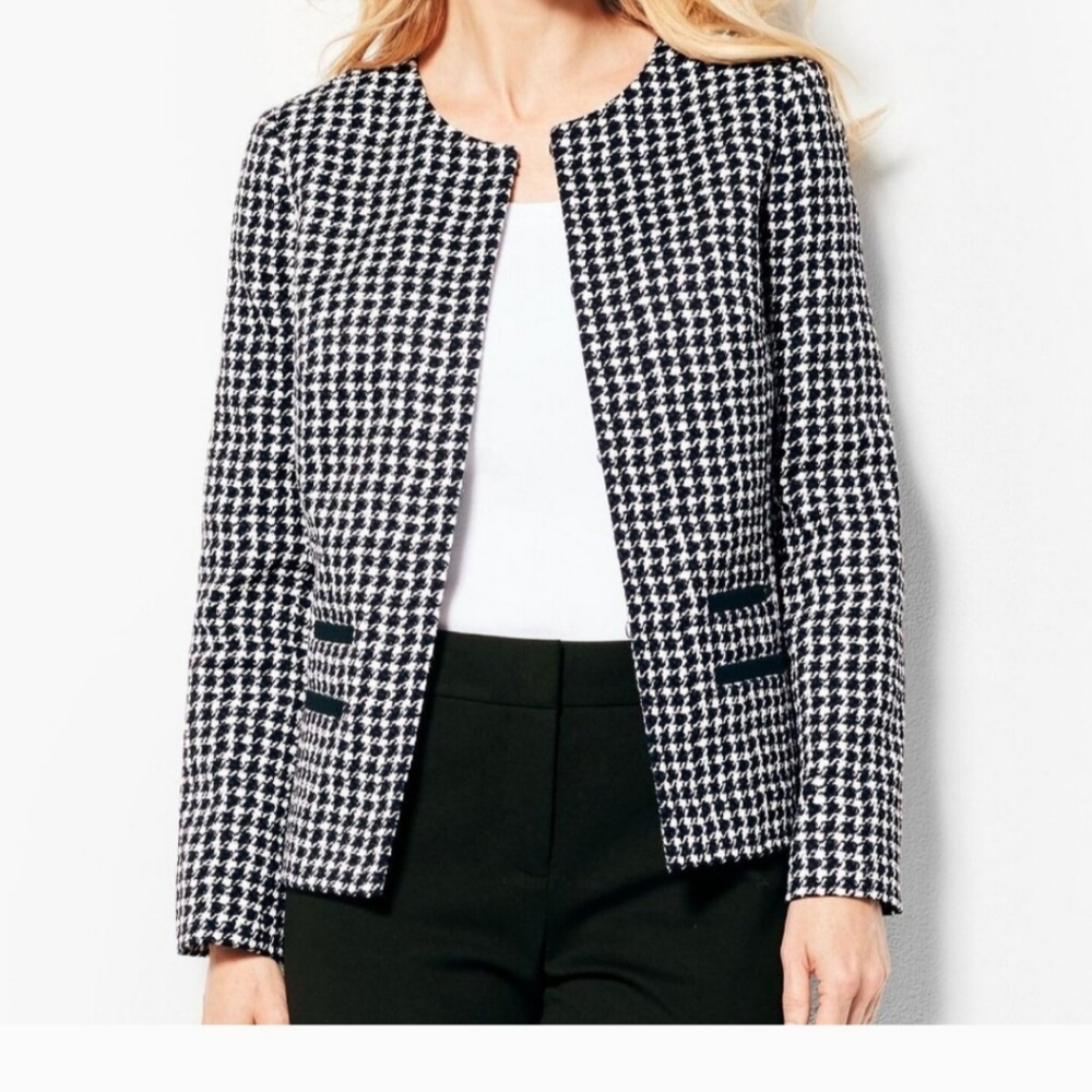 Talbots Jacket Women’s 10p Black/White Blazer Houndstooth hook closure